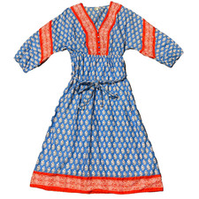 J Crew Beachwear Coverup V-Neck Floral Dress Blue Red Womens Size M Medium Lined