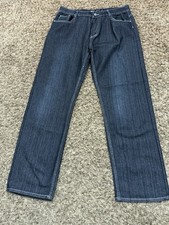 Y2K Vintage Black Lacquer Jeans Baggy Streetwear Wide Leg Blue Denim Men s 34x30