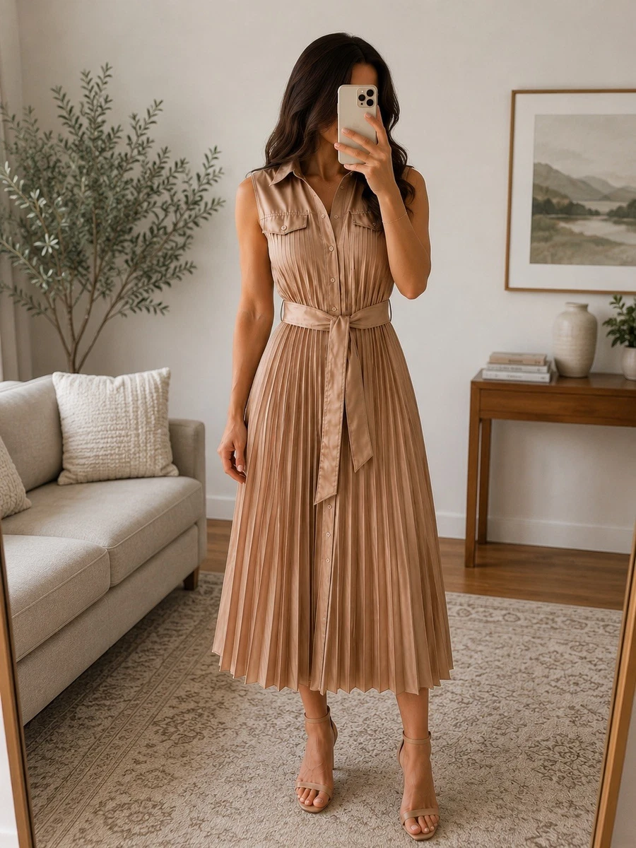 beige cut out dress Fendi // Striped Pleated Dress – VSP Consignment main image 0