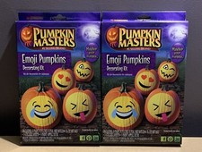 2 Pumpkin Masters Emoji Pumpkins Decorating Kit Halloween Decor Kids Craft NEW
