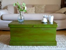 Cassapanca in Legno Massello Baule Vintage con contenitore Cassa Panca Verde