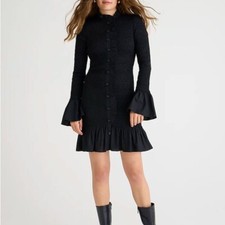 J Crew NWT $228 Smocked Button-Up Mini Dress in Black | Sz XS | 100% Cotton