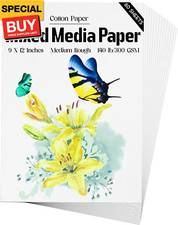Mixed Media Paper 60 Sheets, 9 X 12 Inches 140 LB/300 GSM Heavyweight Cotton Pap
