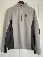 Spyder Core Fleece Sweater Mens Medium Gray Pullover 1/4 Zip Waffle Knit