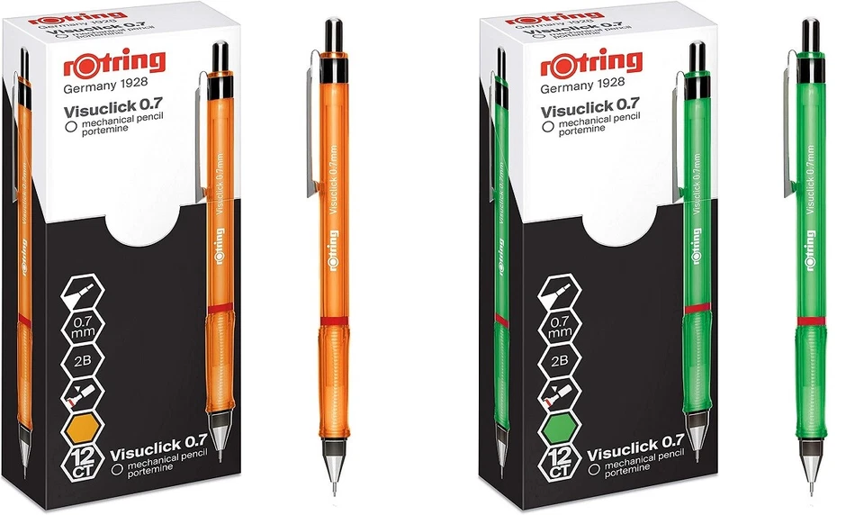 rOtring Visuclick Druckbleistift 0.7 MM 2B Kabel 12 Packung Orange Oder Green