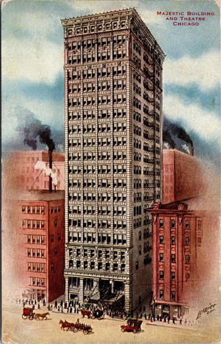 Postcard Majestic Building and Theatre Chicago Illinois IL SEE Corner Wear