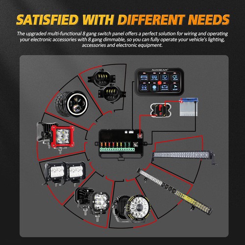 AUXBEAM 8 Gang Relay System 12-24V RGB LED Switch Panel For Offroad Truck RV UTV - Picture 5 of 12