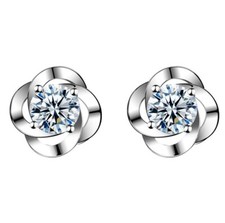 7mm Rose Flower 925 Sterling Silver Cubic Zirconia Stud Earrings Gift Box K31