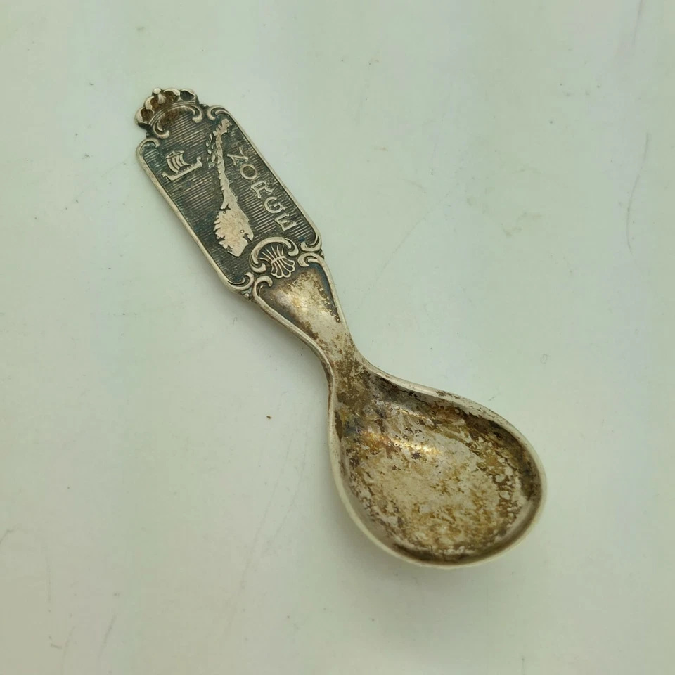 Cuchara de sal de recuerdo mapa Norge Noruega plata 830S 2 1/4"  Foto 2 de 4