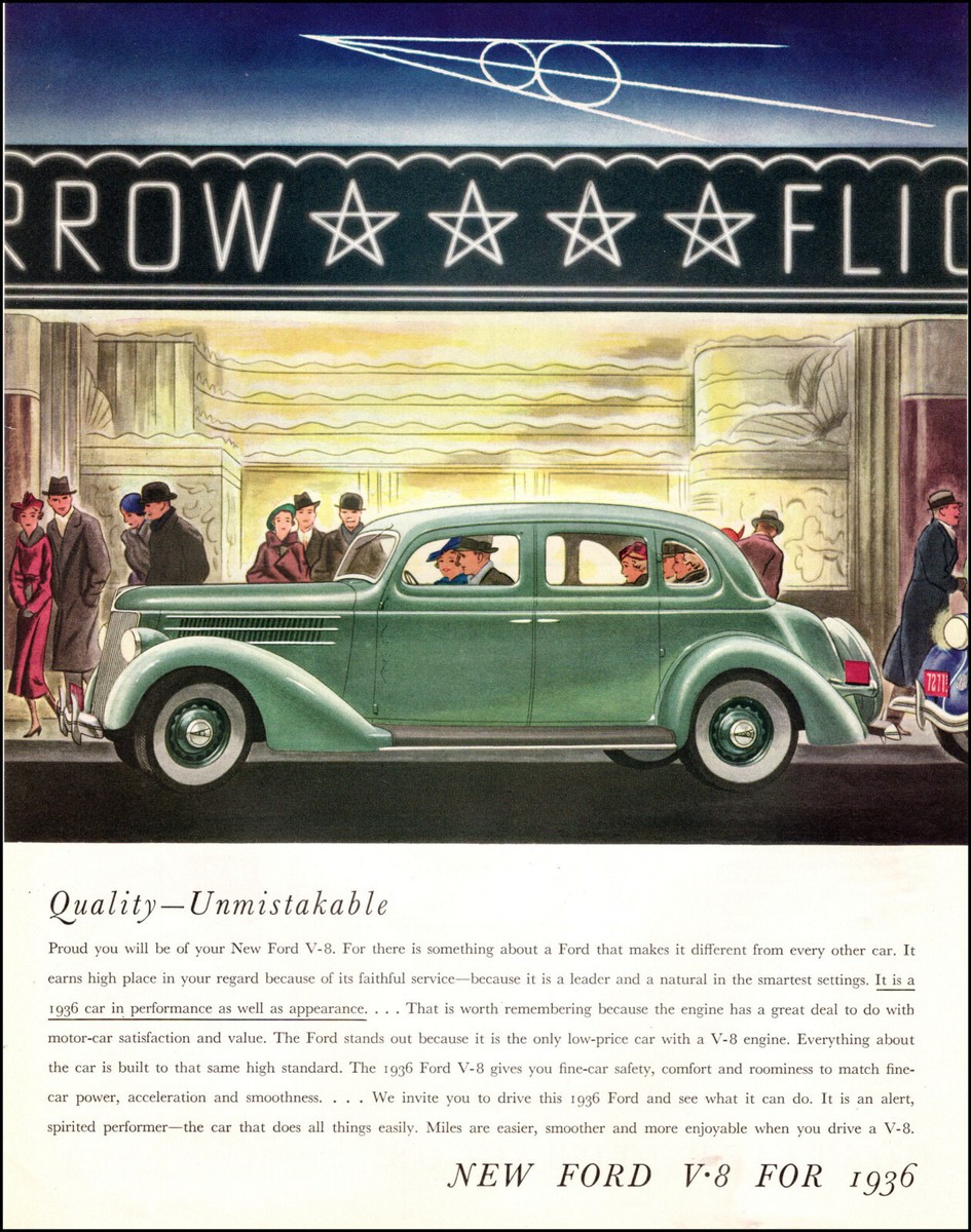 1936 Classic Car AD New FORD V8 for 1936 green 4dr sedan at