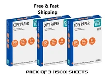 Pen + Gear Copy Paper, 8.5" x 11", 92 Bright, 20 lb., 3 Reams (1,500 Sheets)