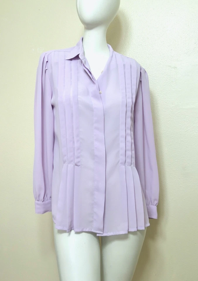 Blusa Plisada Panel De Colección Años 90 80 Gasa Transparente Púrpura Lila La A Medida M Foto 3 de 4