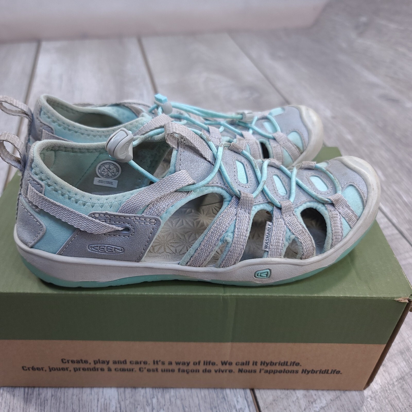 Sandali Moxie Keen Big Kids taglia 2 blu tinta vapore lavabili scarpe da passeggio trail