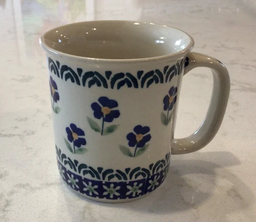 Boleslawiec Polish Pottery Blue Floral Coffee/Tea Mug Cup MINT