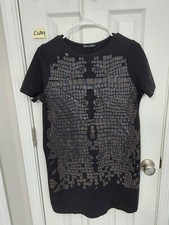 ZARA BASIC Women Black Beaded Dress Size Medium Short Slv Polyblend 