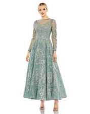 MAC DUGGAL JADE EMBELLISHED FLORAL ILLUSION LONG SLEEVE A LINE DRESS Size 16