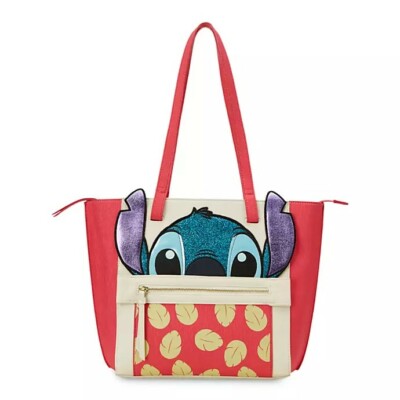 Danielle Nicole Lilo & Stitch Tote Red Hawaiian Leaves Purse Bag Glitter NEW