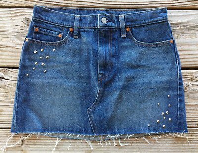 Levi s Denim Skirt Size 29 Studded Stars And Circles Raw Edge New Without Tags