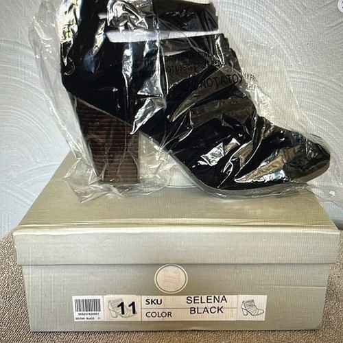 Journee Womens 11 Selena Ankle Black Bootie Slashed Strappy Block 3 1/2" Heel - Picture 10 of 10