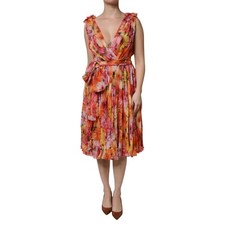 DOLCE & GABBANA Dress Multicolor Floral Silk V-neck Chiffon IT38/US4/XS 4130usd