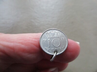 VINTAGE 1951 SILBERFARBEN NIEDERLÄNDISCHE NEDERLANDEN 10 CENT MÜNZE TOKEN CHARM ANHÄNGER ALT