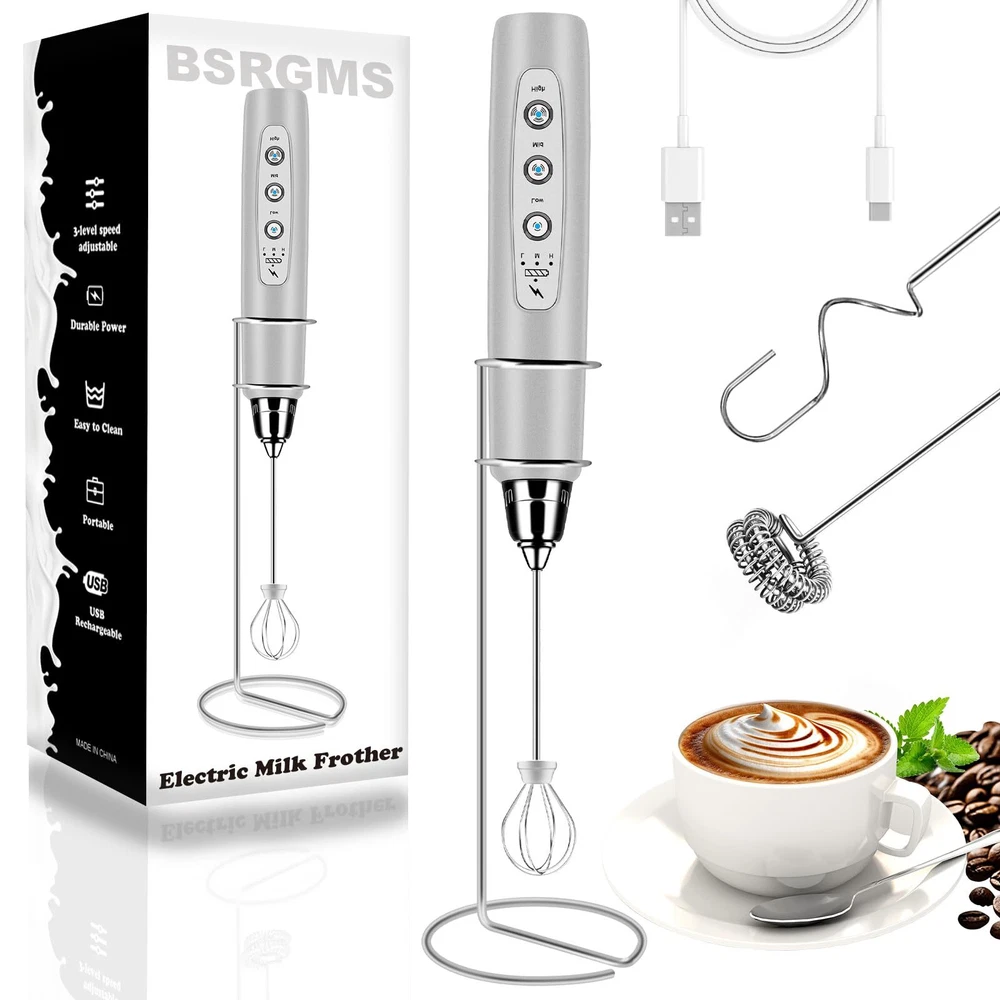 Milk Frother Handheld with Stand, Electric Whisk 3 Speed Adjustable, Drink Mi...