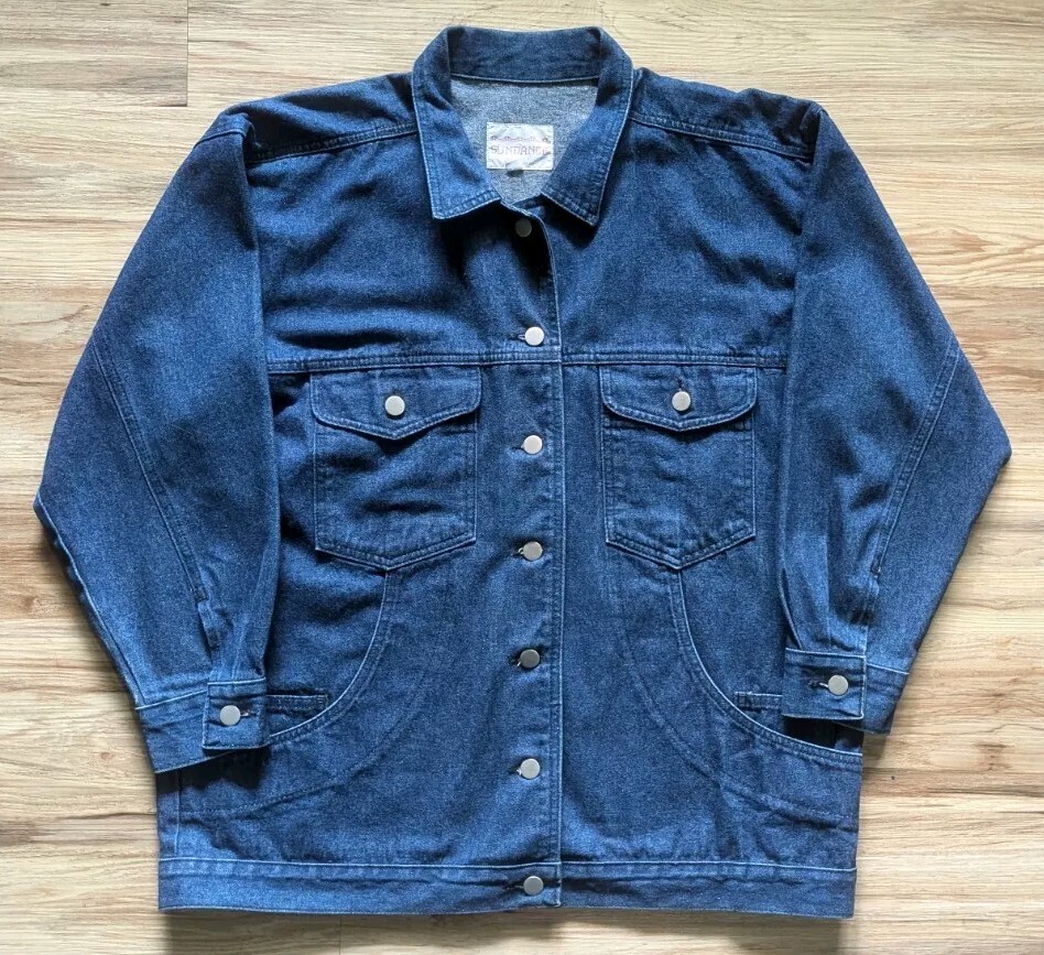 Vtg Sundance Denim Jean Jacket Mens Sz L Blue Classic Dad Old Money Grandpacore