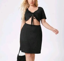 Womens Size 24 UK Black Silver Bodycon Dress Cutout Now Tie 4XL New Y2K Sparkle