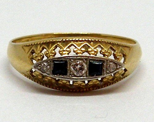 Zarter Ring 18 Karat Gold mit Diamanten und Saphiren - Bild 6 von 11