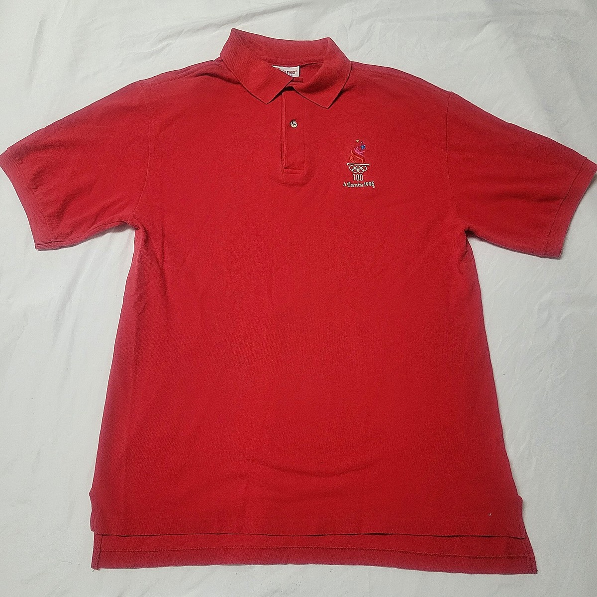 Vtg Atlanta 96 Hanes Polo Shirt Mens Medium Red ATL Olympics 1996