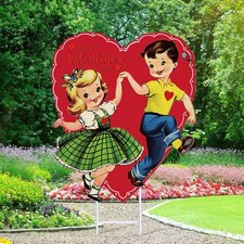 Valentines Day Decorations Outdoor Metal Valentine's Day Yard Sign Vintage Re...