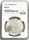 1921 SILVER UNITED STATES MORGAN $1 DOLLAR COIN NGC MINT STATE 64