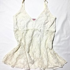 Vintage Y2K Lipstick Ivory/Cream Floral Lace Split Front Babydoll Cami
