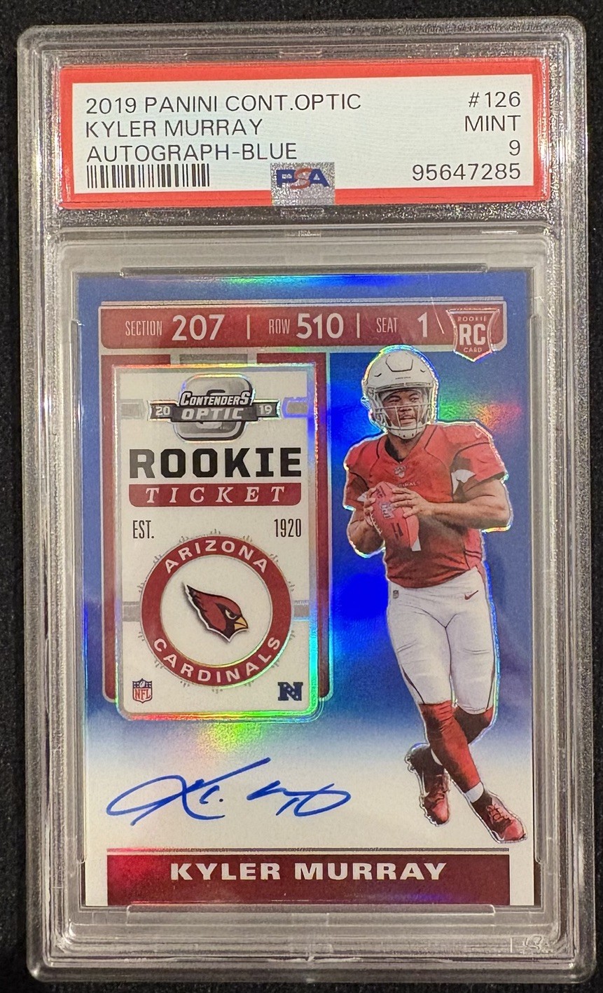 2019 Contenders Optic Kyler Murray Rookie Ticket Blue Auto #126 /75 PSA 9
