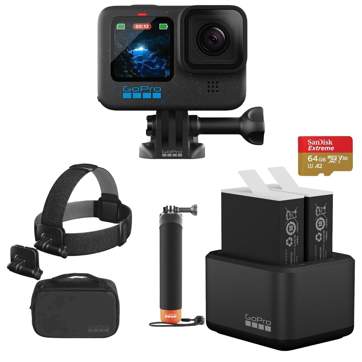 GoPro GoPro HERO12 Black Camera Bundle: Waterproof Action Cam with Dual Battery