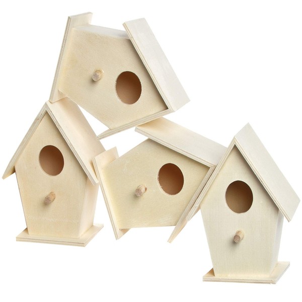 Baker Ross Mini Holz VogelhäUser Zum Bemalen FüR Kinder Kunst & Garten 4 Stk-image
