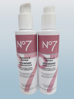 NO7 RESTORE & RENEW DUAL ACTION CLEANSING LOTION 6.7 OZ NWOB LOT OF 2