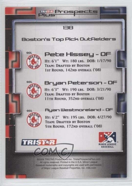 2008 TRISTAR Prospects Plus Pete Hissey Ryan Westmoreland Bryan Petersen #138 - Image 2 of 2