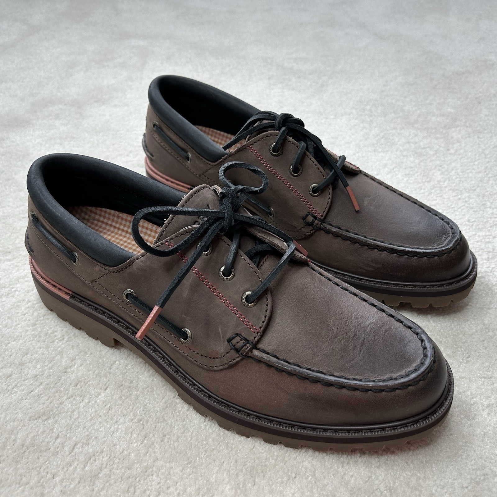 SAOLA Scarpe da barca Sperry Top Sider autentiche originali suola a strappo da uomo 11 5 3 occhielli in pelle