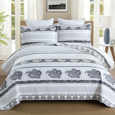 Ajocci Purple Queen Size Comfortercotton Quilt Setpaisley Bedding Striped Bed