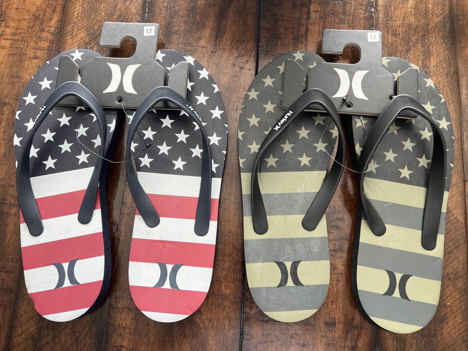 $40 HURLEY uomo LOTTO X 2 paia sandali infradito scarpe taglia 12 bandiera americana USA