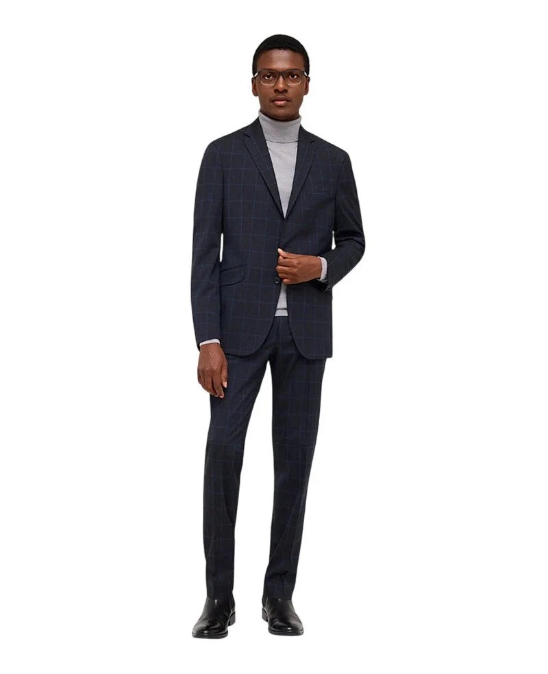 Kenneth Cole Mens Slim Fit Dress Pants 33 X 32 Navy Windowpane COKK2FBZ0029