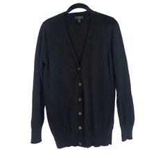 J. Crew Wool Cashmere V Neck Button Up Cardigan Sweater XS Black Preppy Capsule