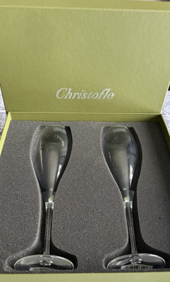 Christofle Paris ALBI Gift Boxed Pair of Champagne Flutes Glasses NEW UNUSED