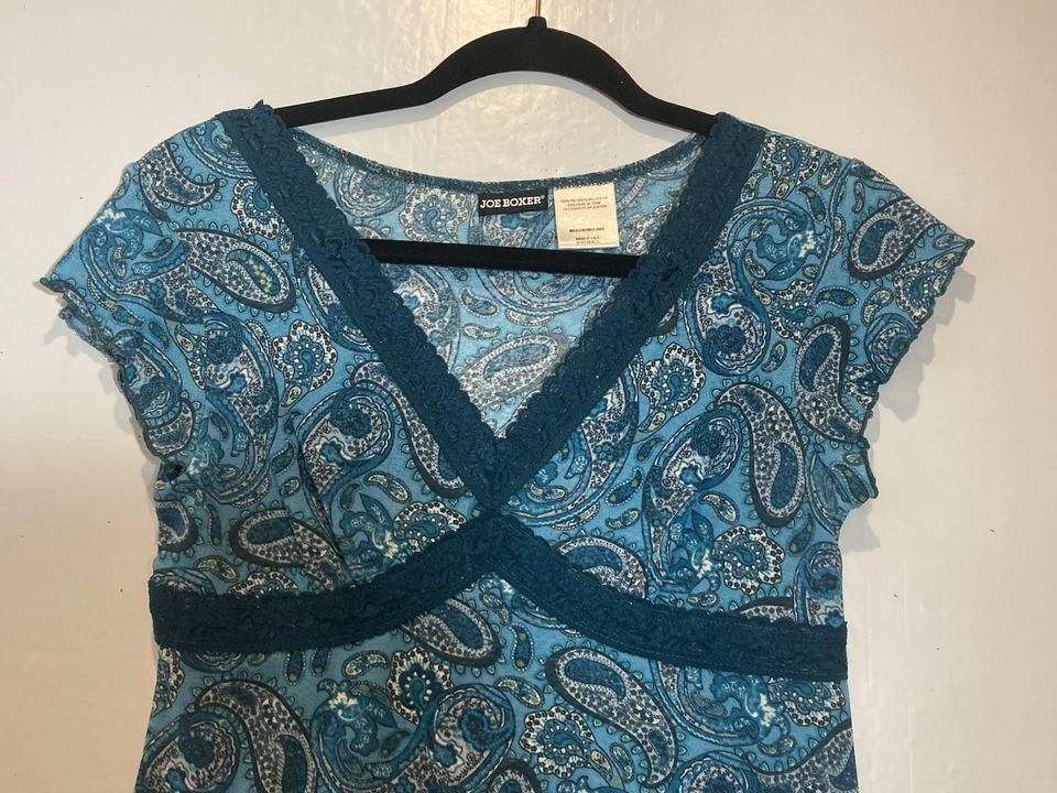 Top de hadas asimétrico de malla de cachemira verde azulado Y2K talla M ribete de encaje caprichoso Foto 2 de 4