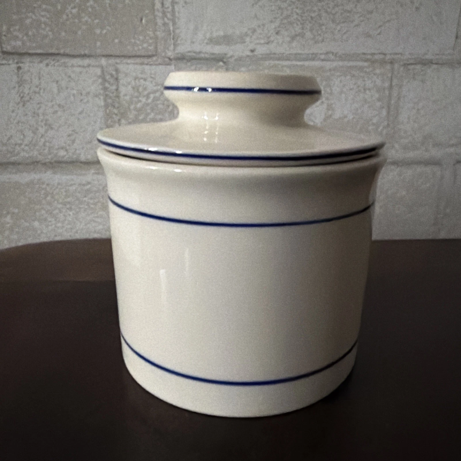 Norpro Ceramic French Butter Keeper / Belle Ivory Blue Stripe New Old Stock NOS