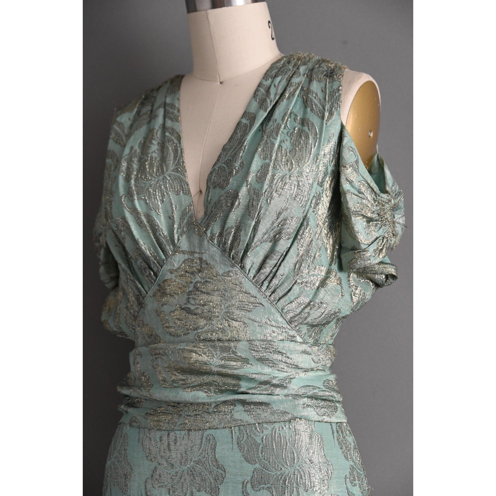 Vintage 1930s Dress | Rare Antique Mint Green Silver Lamé Party Gown | XS Small image 8