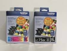 New Genuine Brother LC75BK XL 2pk Black & LC75CL XL Cyan Magenta Yellow Hi Yield