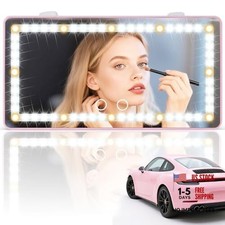 Car Sun Visor Vanity Mirror - Rechargeable Makeup Mirror with 60 1PCS Pink