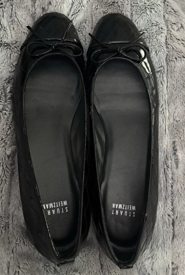 Stuart Weitzman Women’s Black Quilted Patent Leather Flats Size 11N - Image 3 of 4